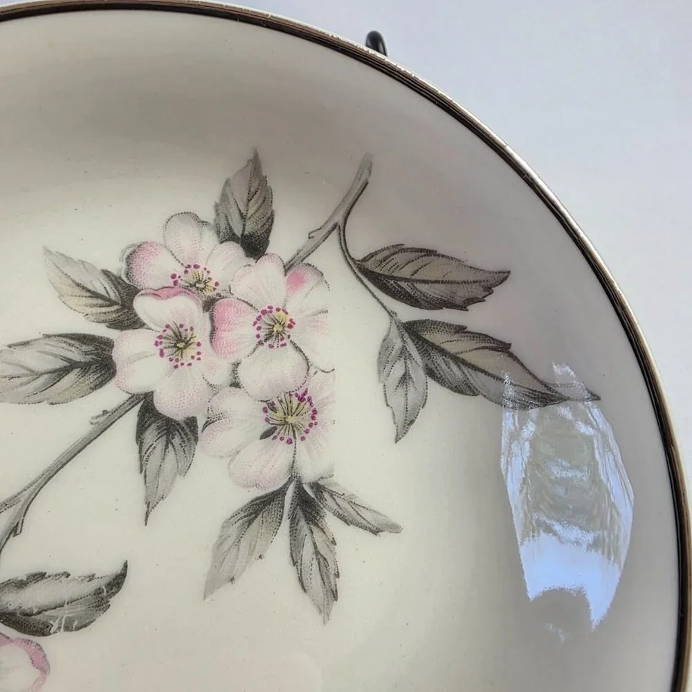 FOUR Manor House Spring Glory Fruit Bowls Pink & White Floral Gray Leaves